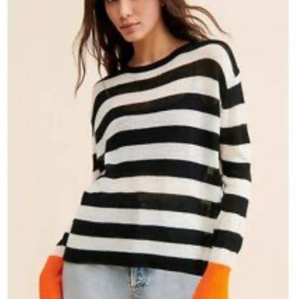 Timeless Black and White Striped Crew Neck Sweater